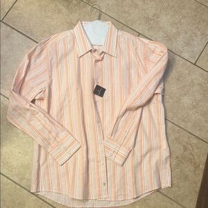 Bachrach Men's Peach and White Striped Shirt